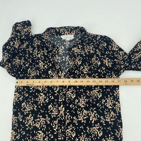 Ba&sh Size XS Black Venus Print Button Front V Neck Floral Blouse Eyelet Trim - Picture 4 of 13